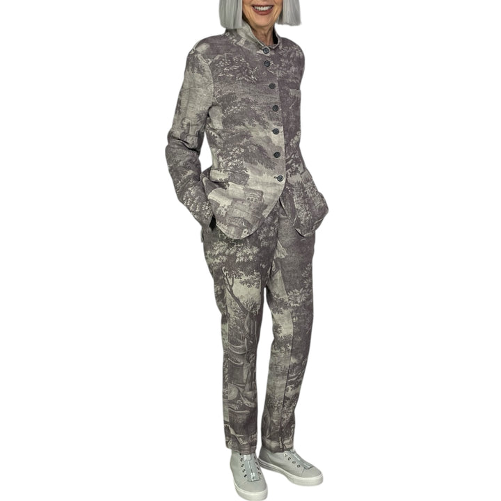 SCENIC PRINT LINEN SLIM TROUSER
