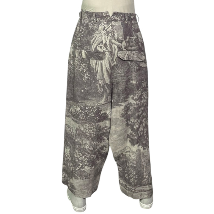 SCENIC PRINT LINEN WIDE LEG TROUSER