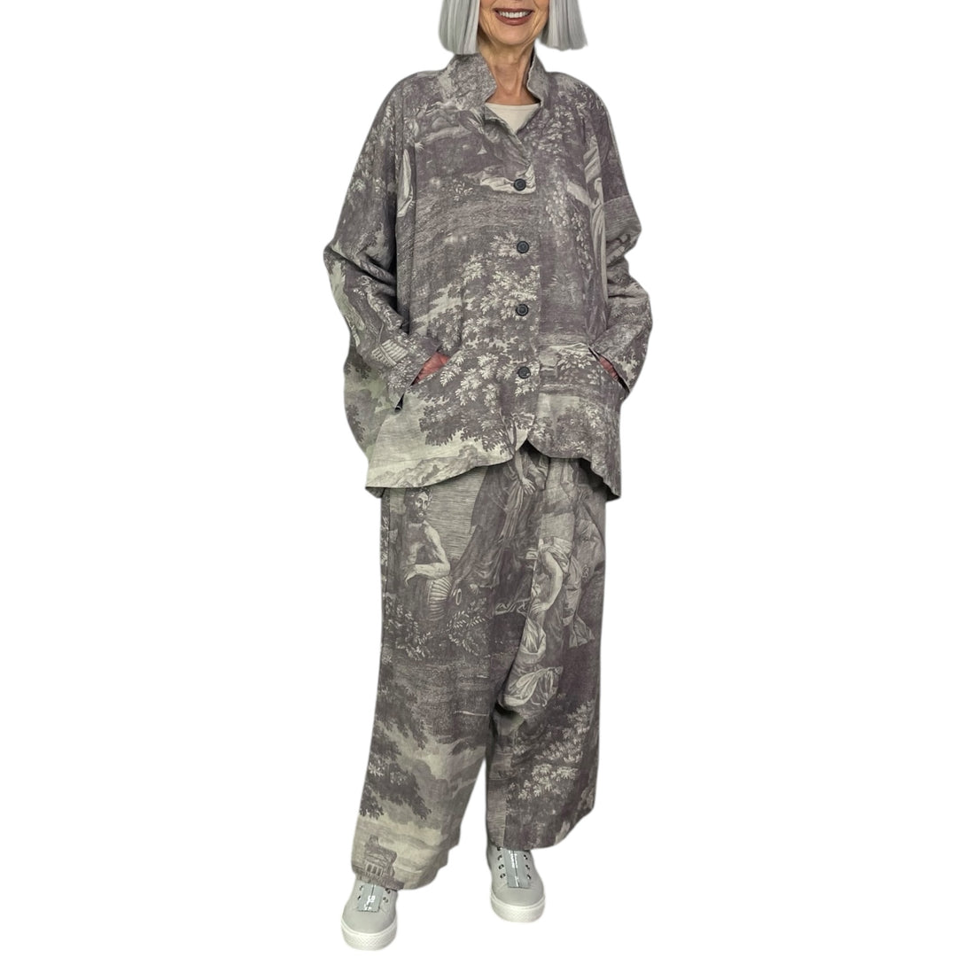 SCENIC PRINT LINEN OVERSIZED JACKET