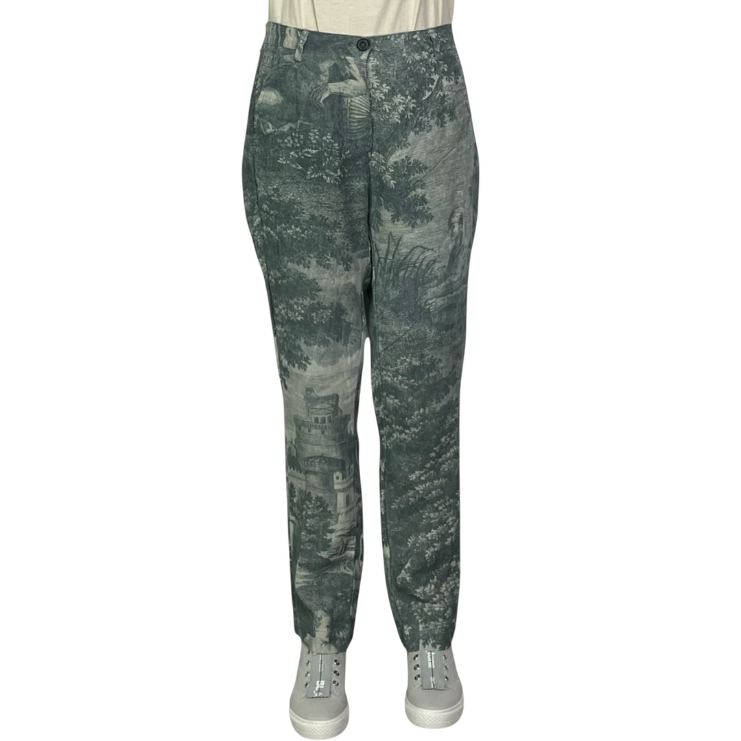 SCENIC PRINT LINEN SLIM TROUSER