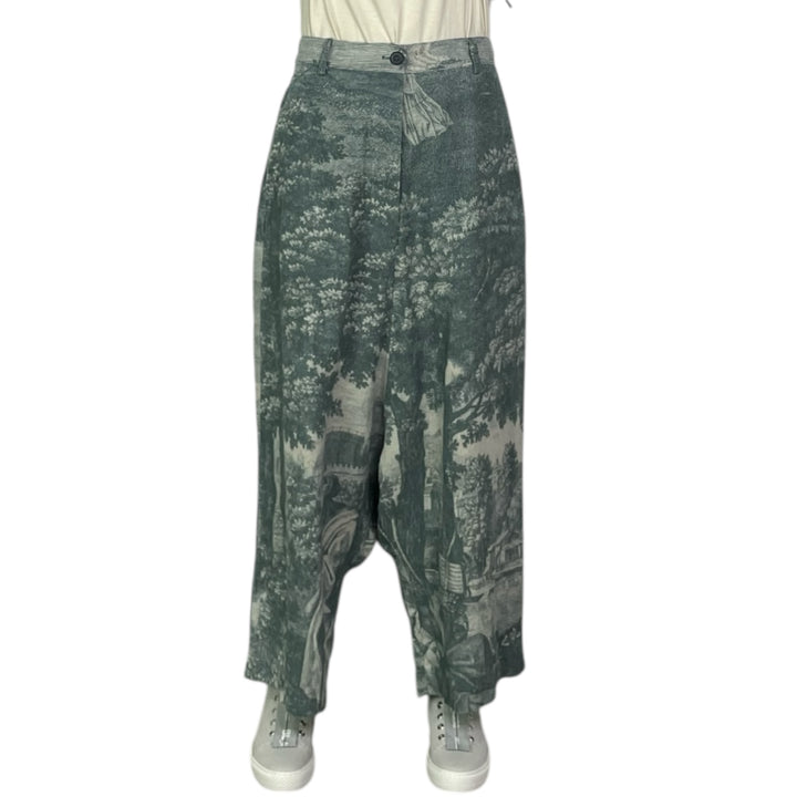 SCENIC PRINT LINEN WIDE LEG TROUSER