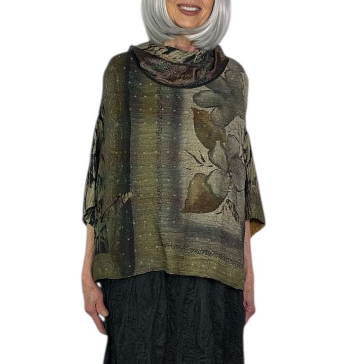 GEORGETTE JACQUARD COWL NECK PONCHO TOP