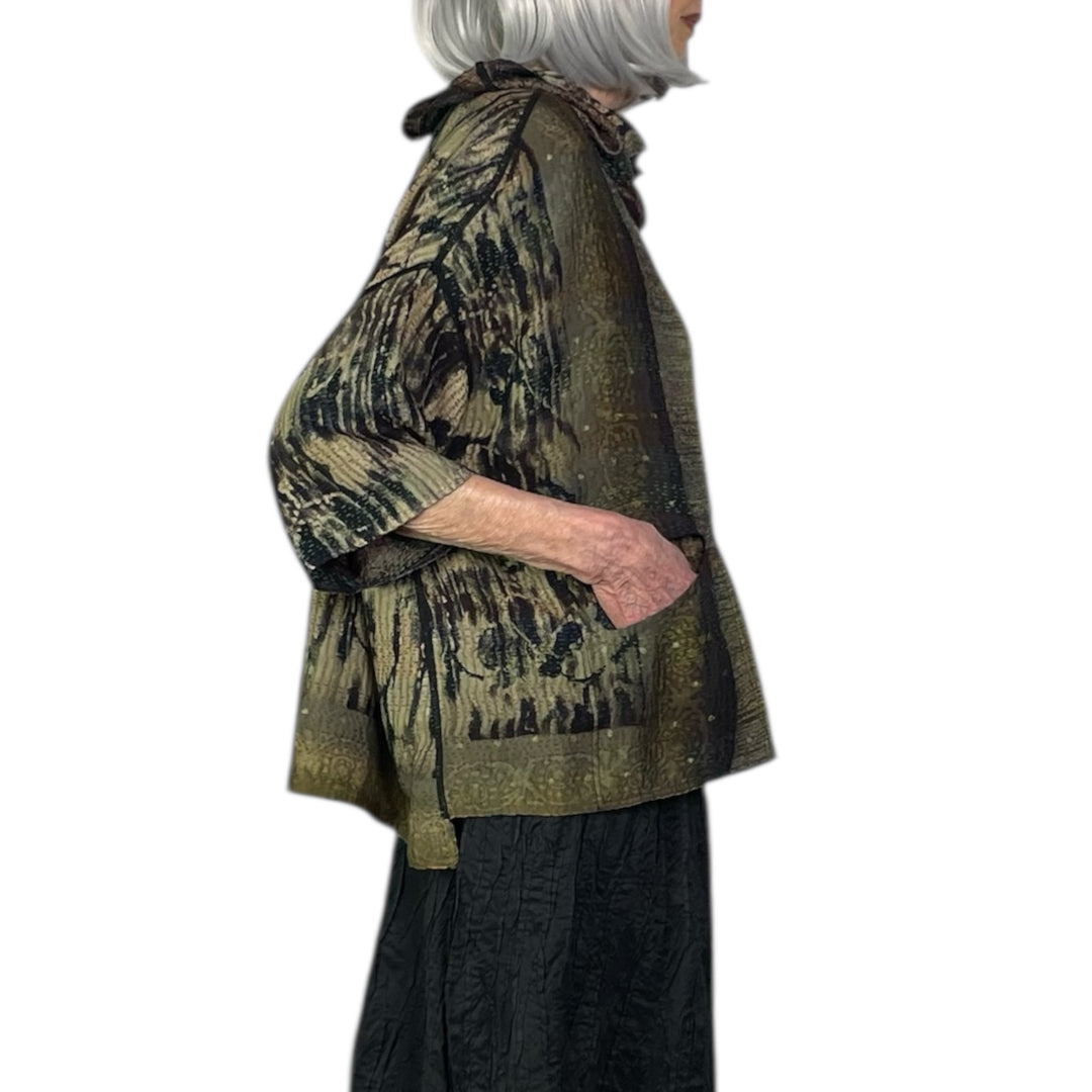 GEORGETTE JACQUARD COWL NECK PONCHO TOP