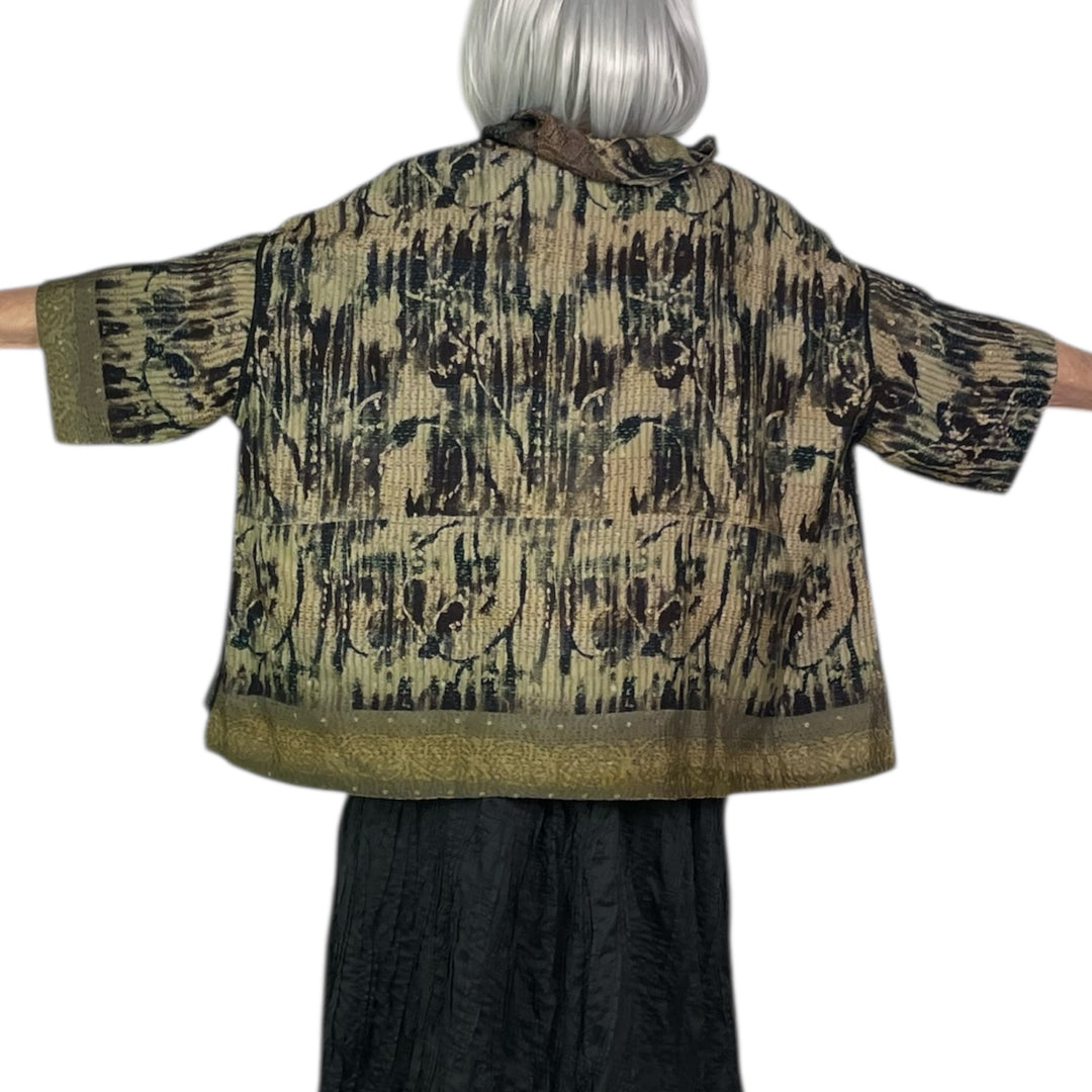 GEORGETTE JACQUARD COWL NECK PONCHO TOP