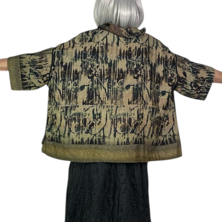 GEORGETTE JACQUARD COWL NECK PONCHO TOP