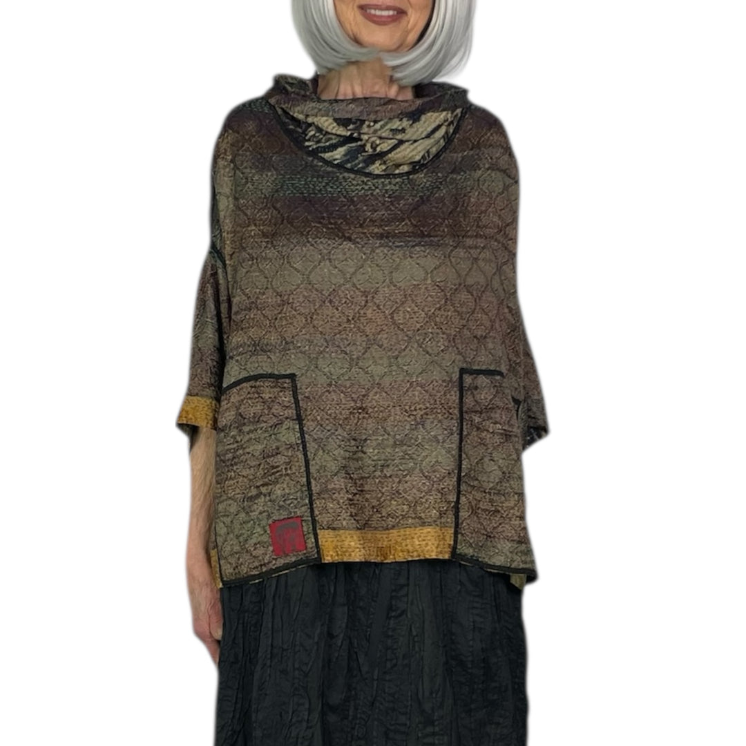 GEORGETTE JACQUARD COWL NECK PONCHO TOP