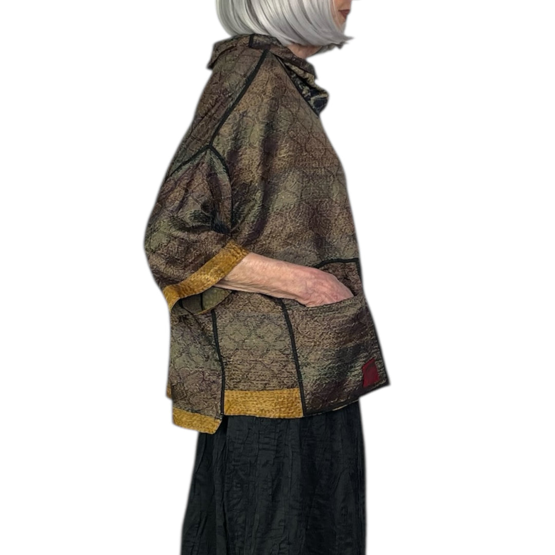 GEORGETTE JACQUARD COWL NECK PONCHO TOP
