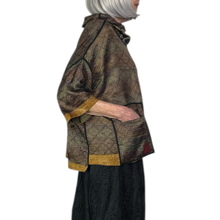 GEORGETTE JACQUARD COWL NECK PONCHO TOP