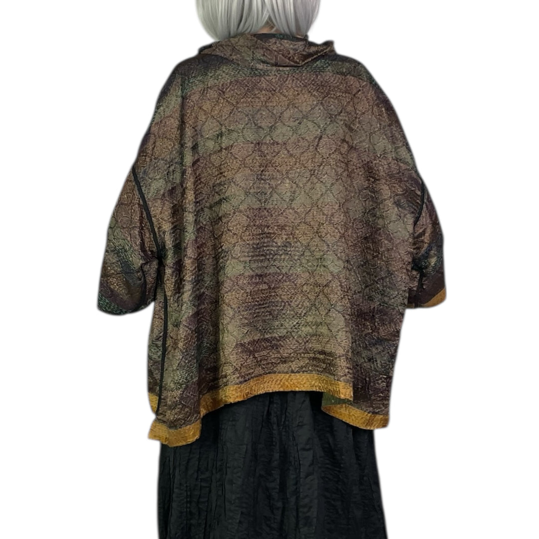 GEORGETTE JACQUARD COWL NECK PONCHO TOP