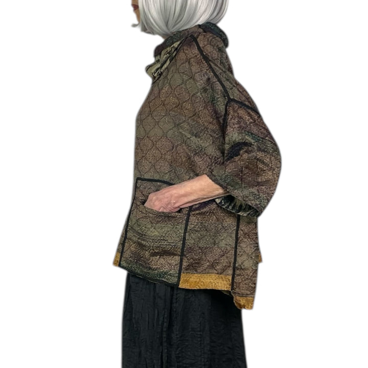 GEORGETTE JACQUARD COWL NECK PONCHO TOP