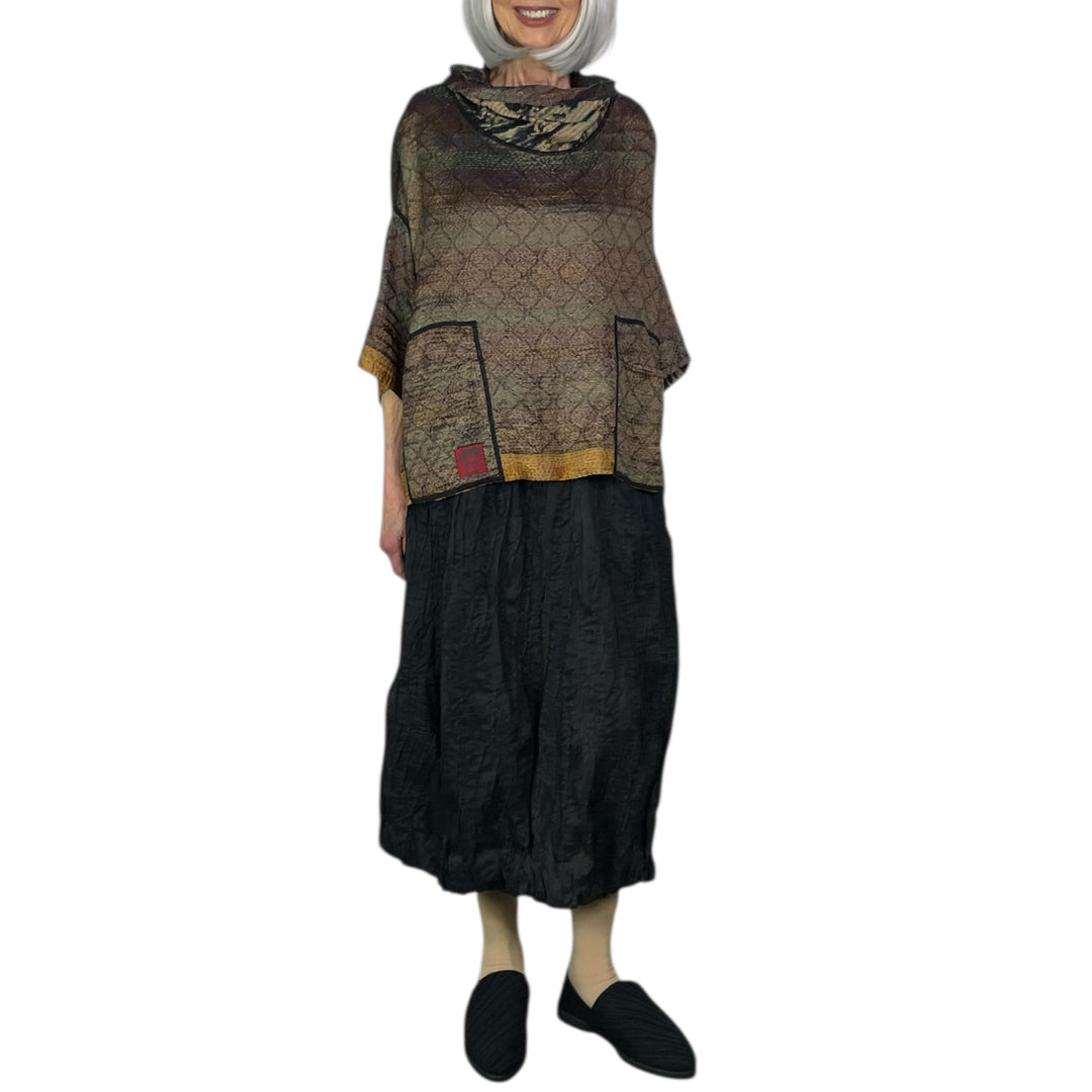 GEORGETTE JACQUARD COWL NECK PONCHO TOP
