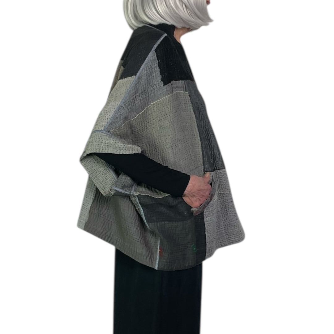FRAYED PATCH MINI PONCHO
