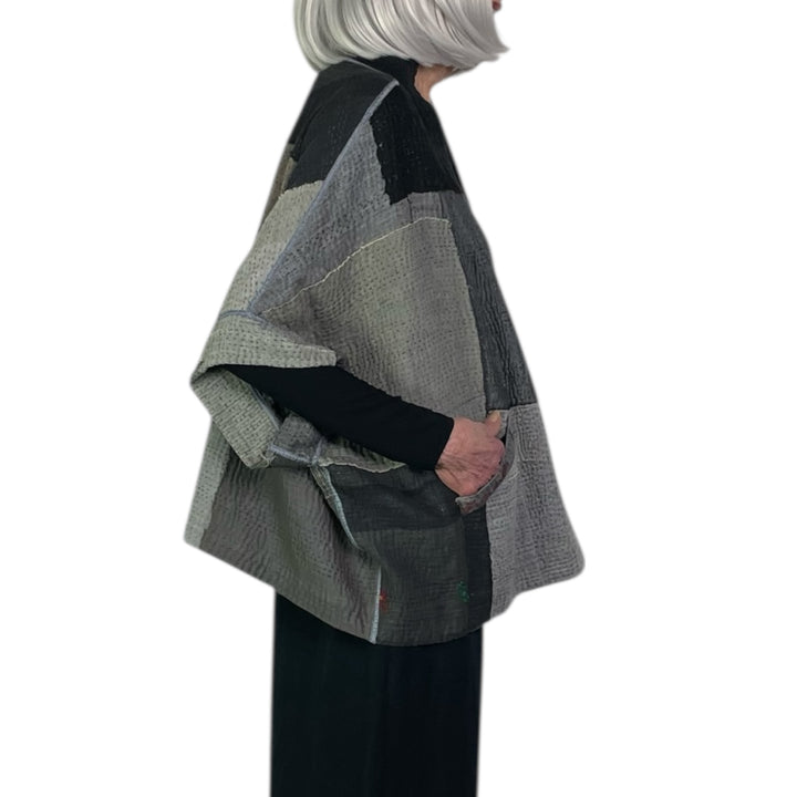 FRAYED PATCH MINI PONCHO