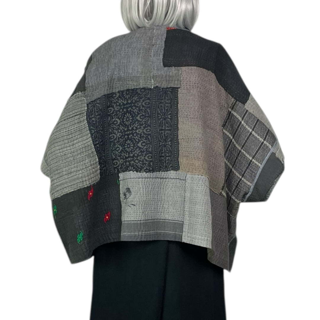 FRAYED PATCH MINI PONCHO