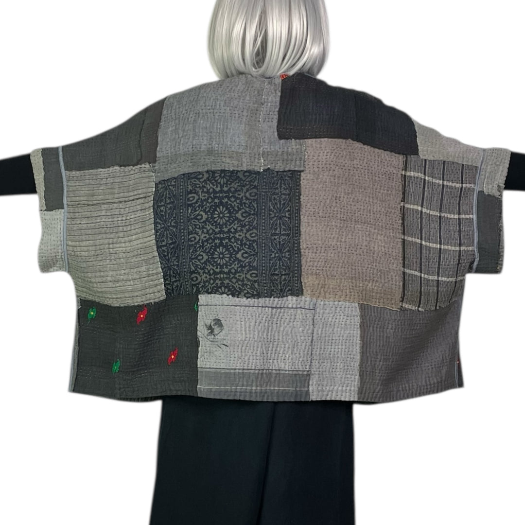 FRAYED PATCH MINI PONCHO