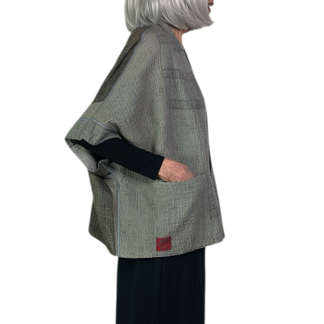 FRAYED PATCH MINI PONCHO