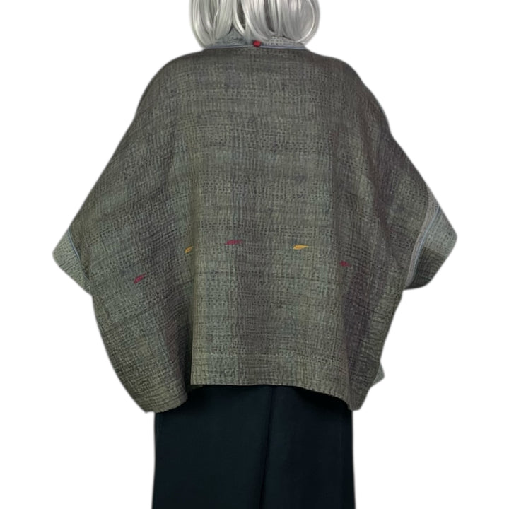 FRAYED PATCH MINI PONCHO