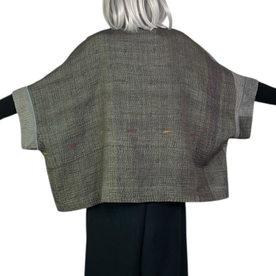 FRAYED PATCH MINI PONCHO