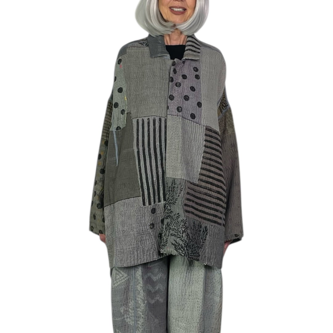 FRAYED PATCH OVERSIZED MINI COAT