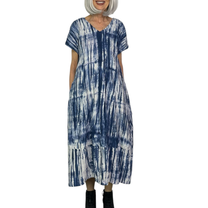 RIPPLE TUCK TIE DYE MIDI DRESS