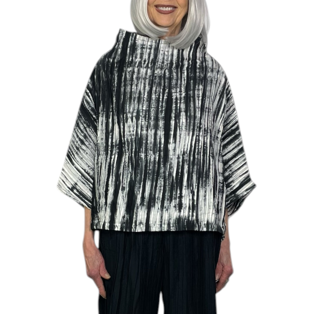 RIPPLE TUCK TIE DYE FUNNEL NECK TOP