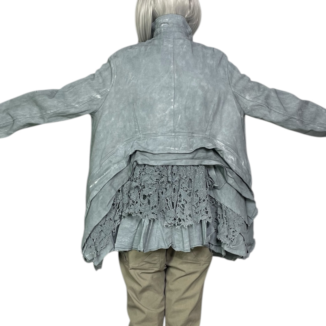 CURVED LACE BACK DENIM JACKET