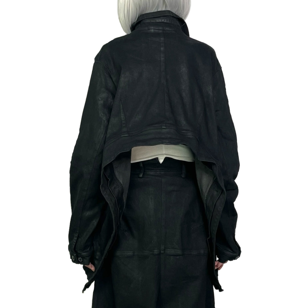 CURVED LACE BACK DENIM JACKET