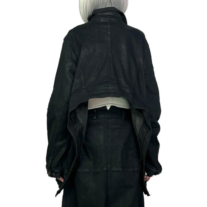 CURVED LACE BACK DENIM JACKET