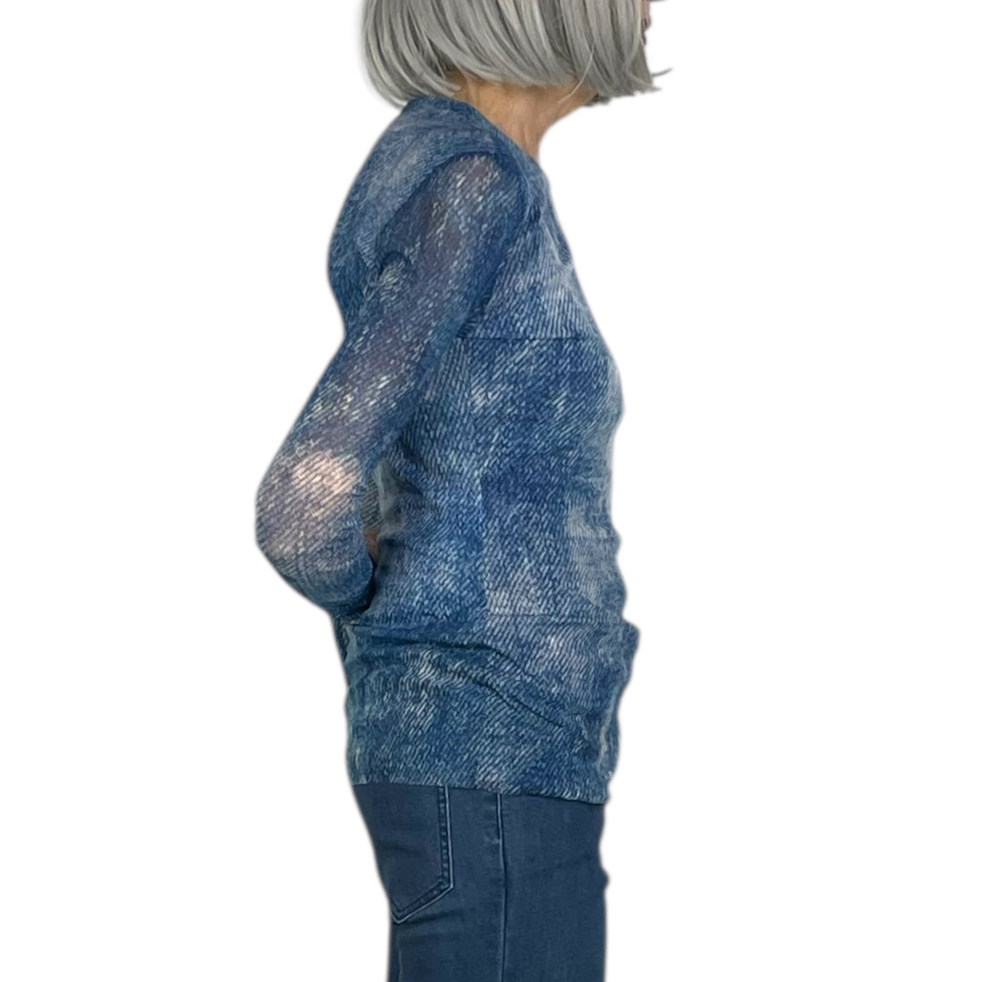 PRINT MESH LONG SLEEVE CREW-NECK TOP
