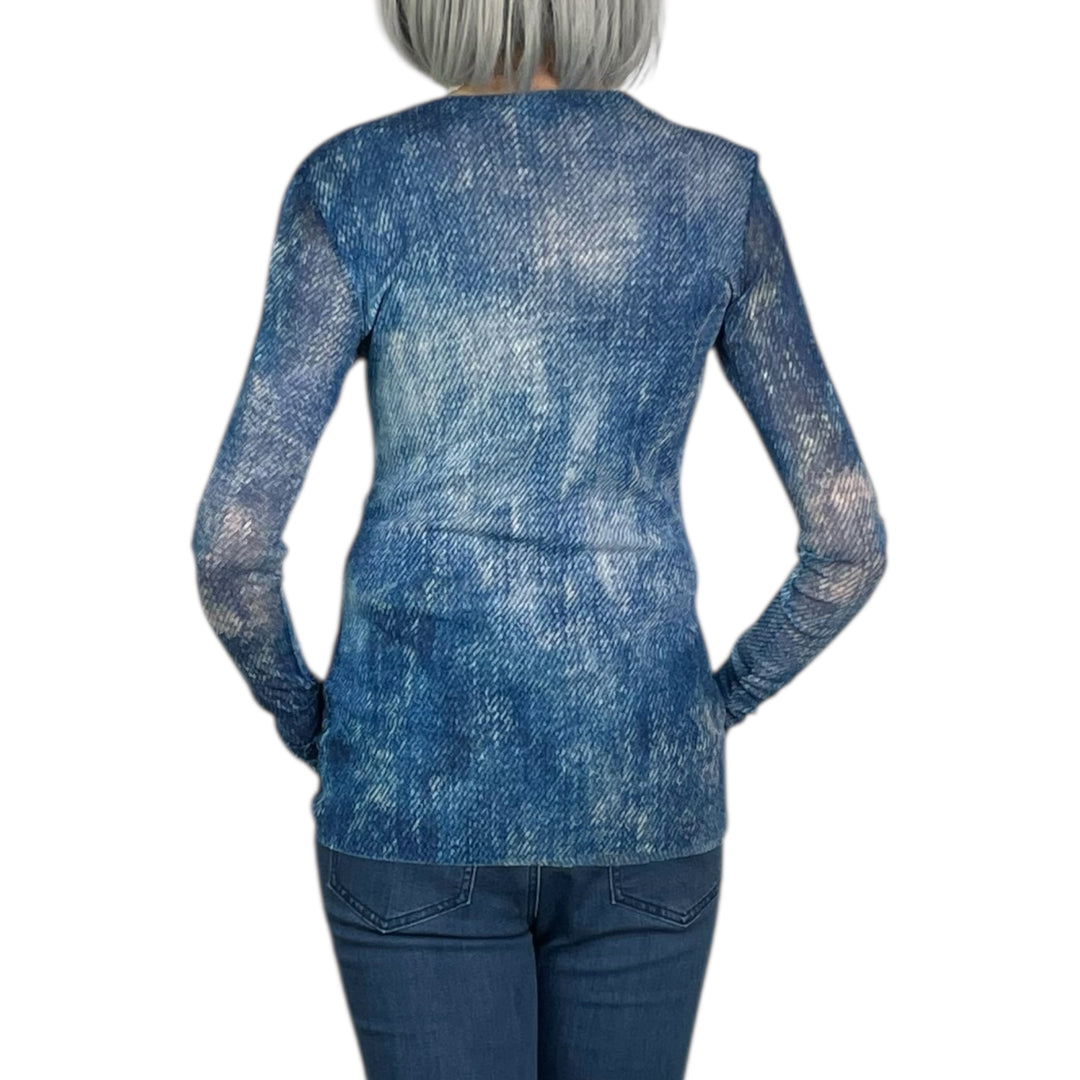PRINT MESH LONG SLEEVE CREW-NECK TOP