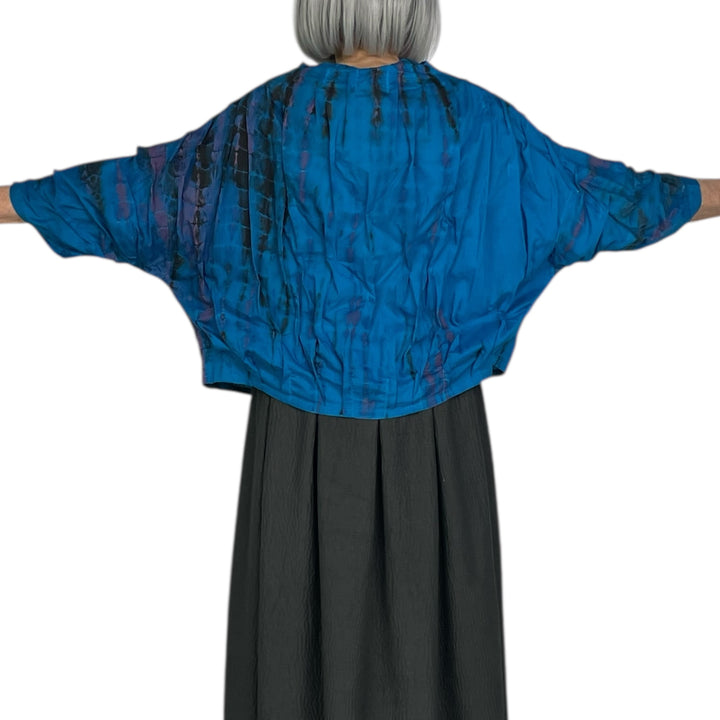SHIBORI TIE-DYED WAVY TUCK FUNNEL NECK TOP