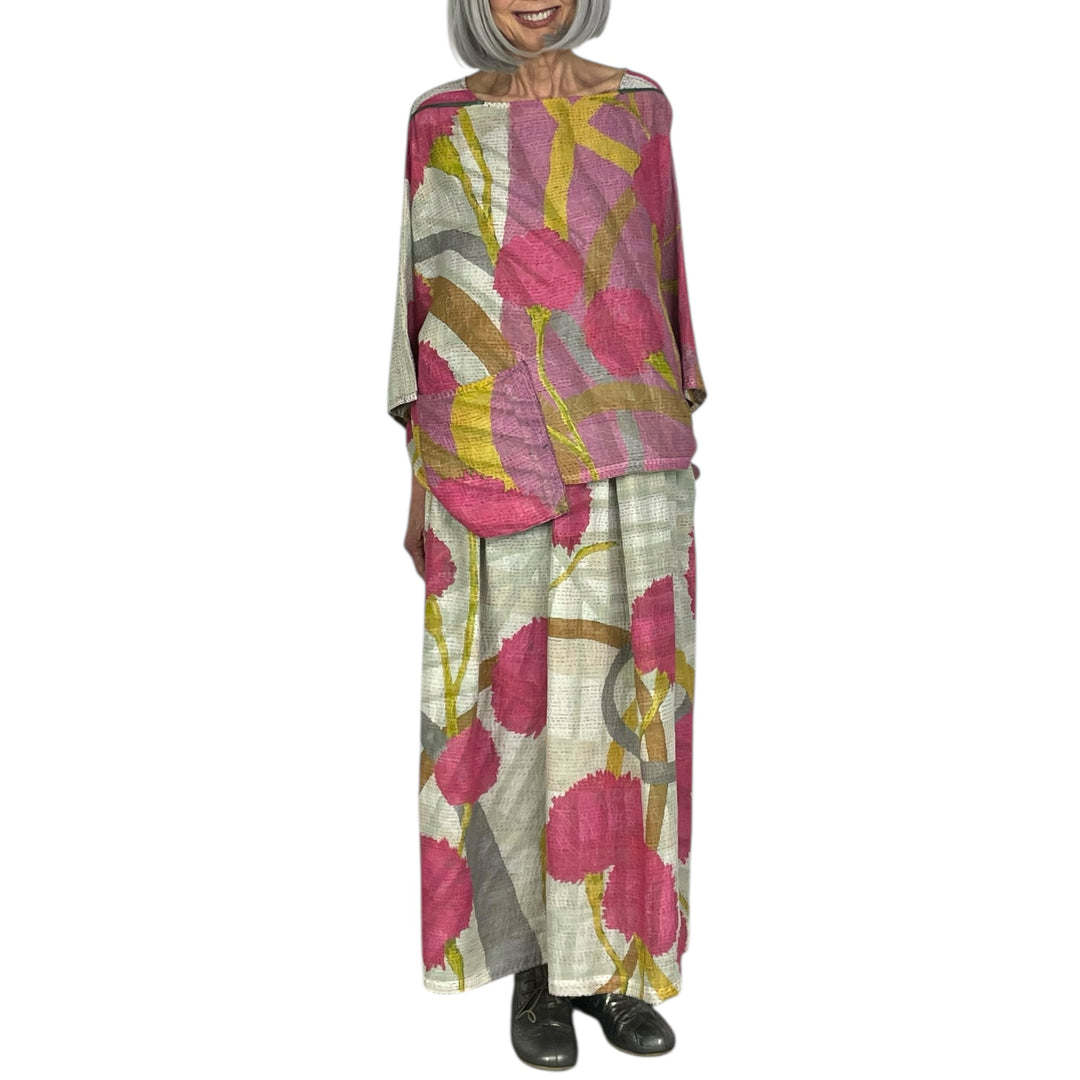 MARIGOLD PRINT TUCKED GATHER SKIRT