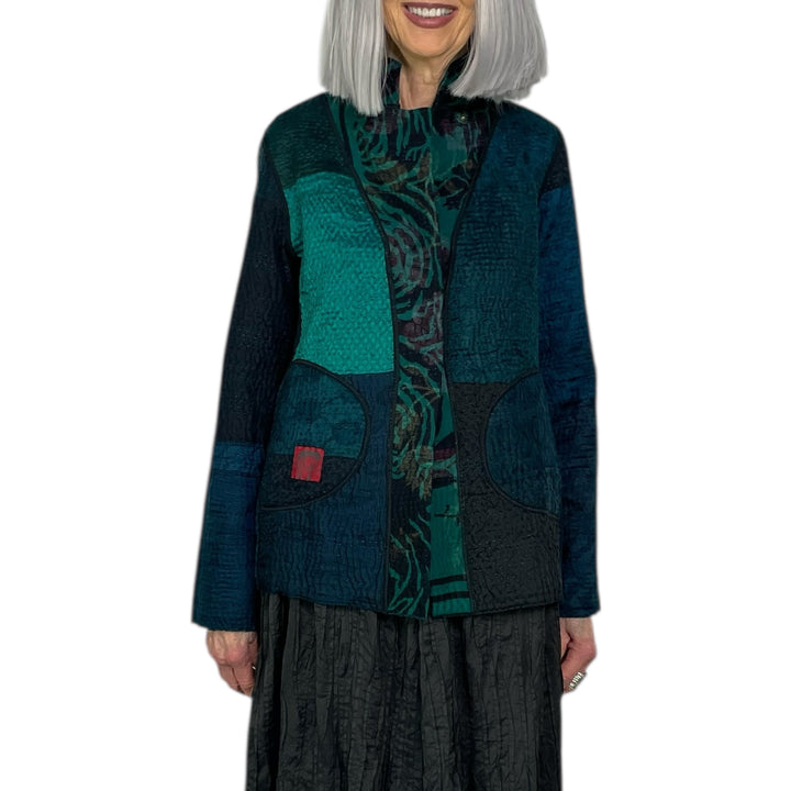 EMERALD GREEN KANTHA SIMPLE JACKET