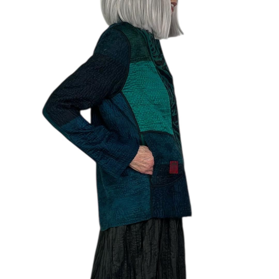 EMERALD GREEN KANTHA SIMPLE JACKET
