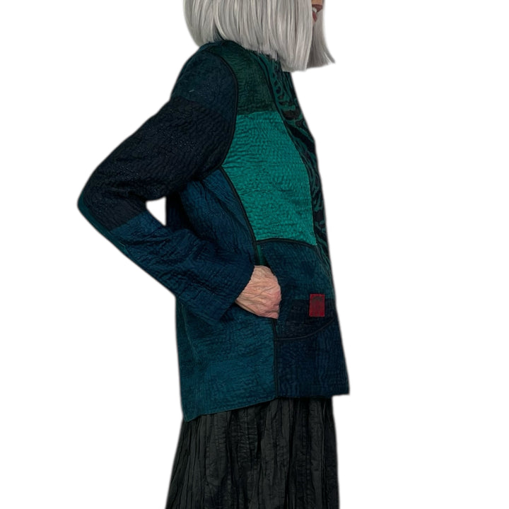 EMERALD GREEN KANTHA SIMPLE JACKET