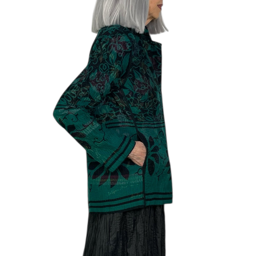 EMERALD GREEN KANTHA SIMPLE JACKET
