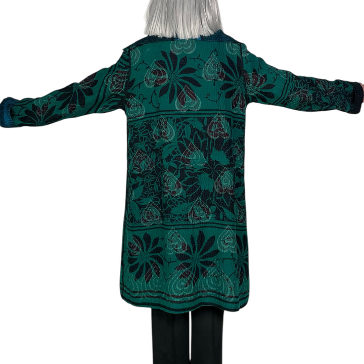 EMERALD GREEN KANTHA POCKET MEDIUM COAT