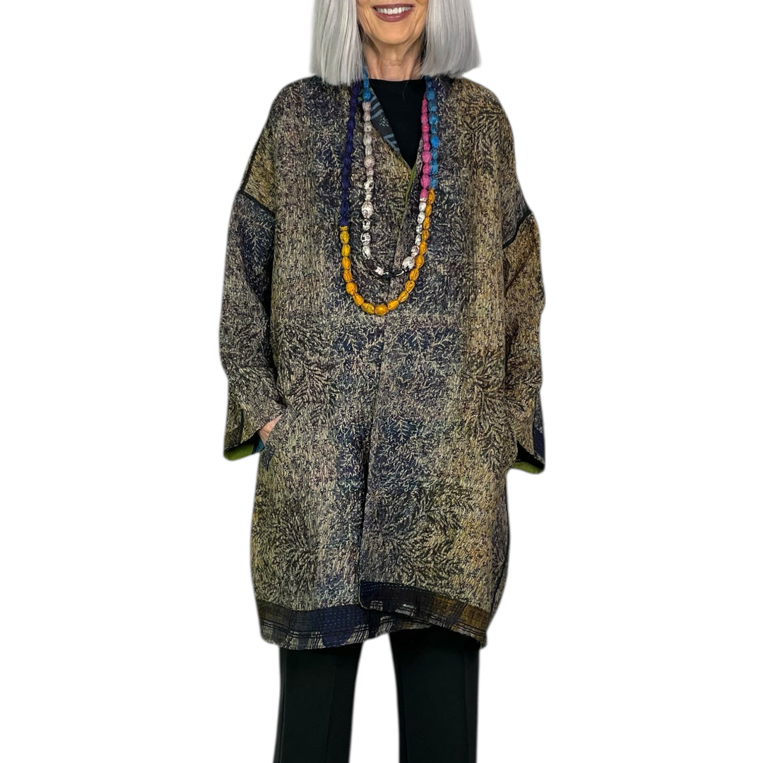 VINTAGE SILK GEORGETTE AND COTTON HAORI JACKET