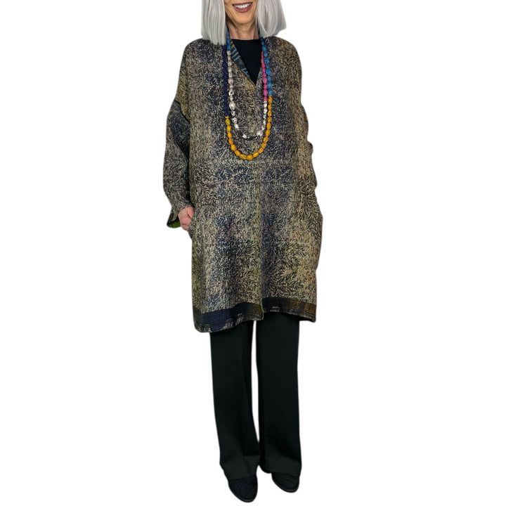 VINTAGE SILK GEORGETTE AND COTTON HAORI JACKET