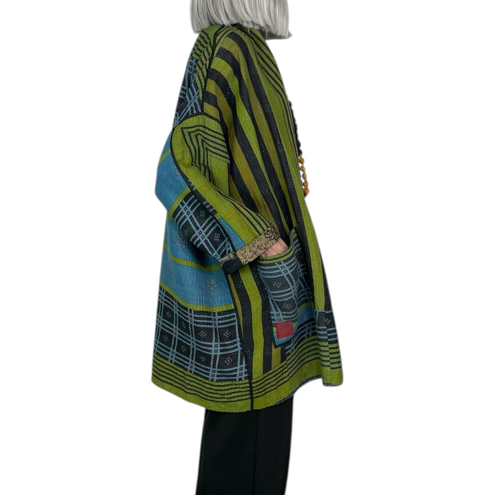 VINTAGE SILK GEORGETTE AND COTTON HAORI JACKET