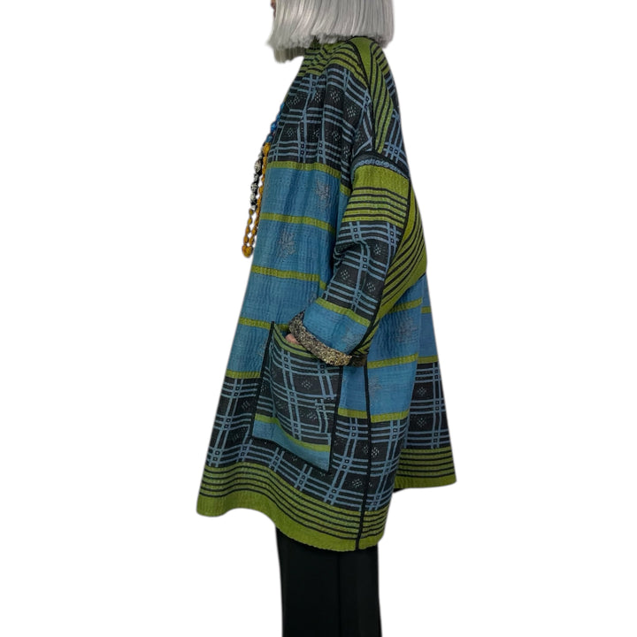 VINTAGE SILK GEORGETTE AND COTTON HAORI JACKET