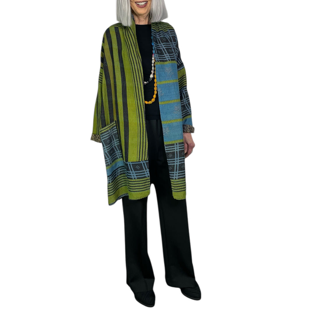 VINTAGE SILK GEORGETTE AND COTTON HAORI JACKET