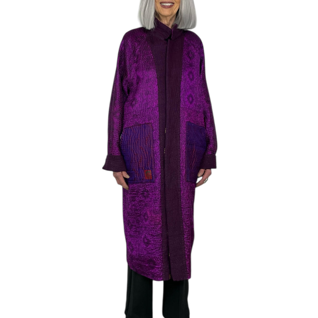 JACQUARD/WOVEN KANTHA RAGLAN SLEEVE COAT