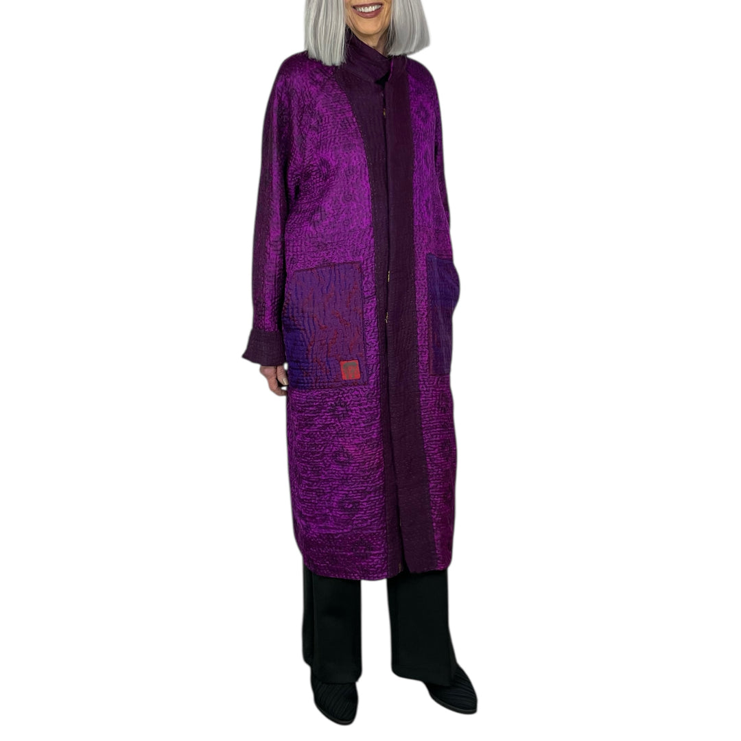 JACQUARD/WOVEN KANTHA RAGLAN SLEEVE COAT