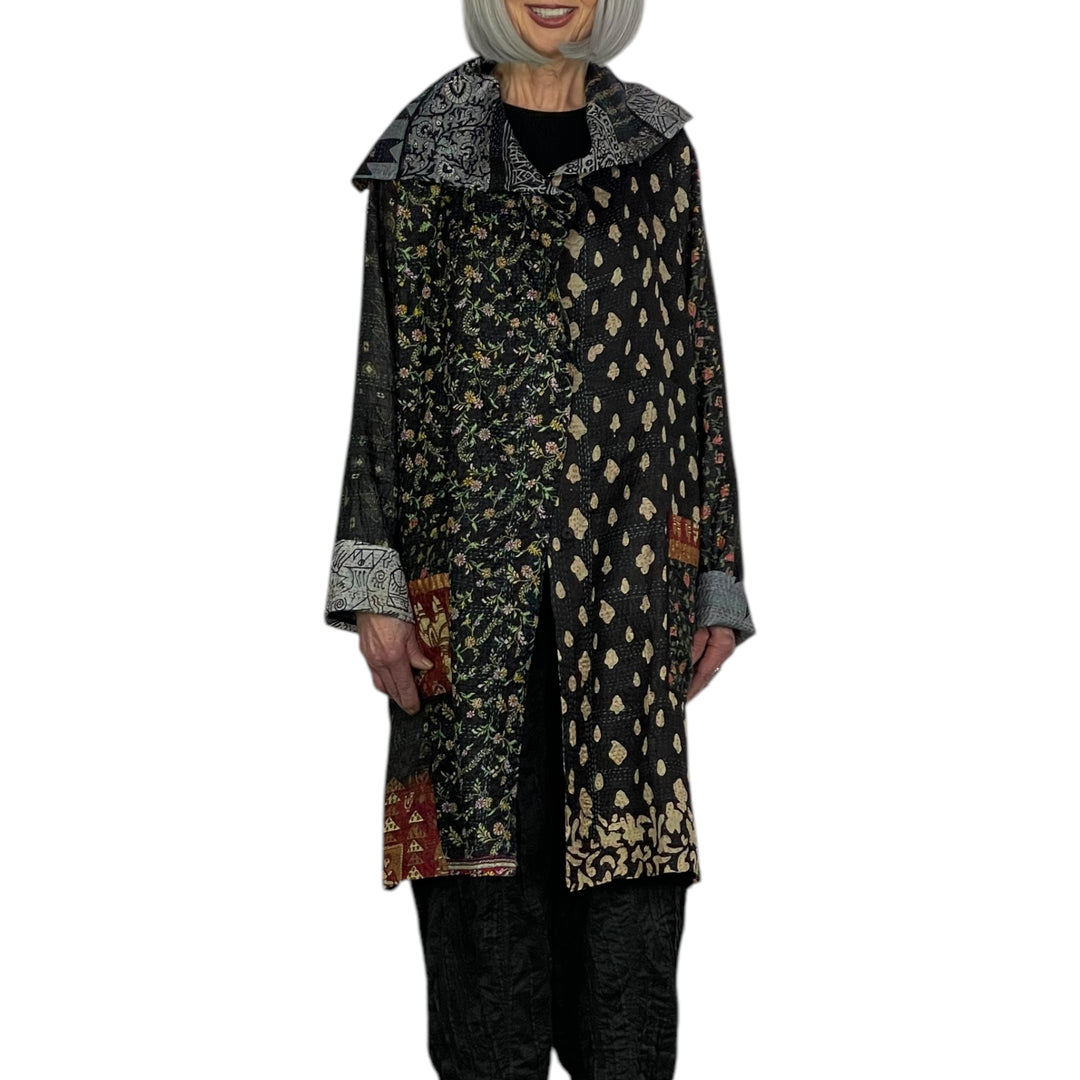 VINTAGE SILK KANTHA POCKET MEDIUM COAT