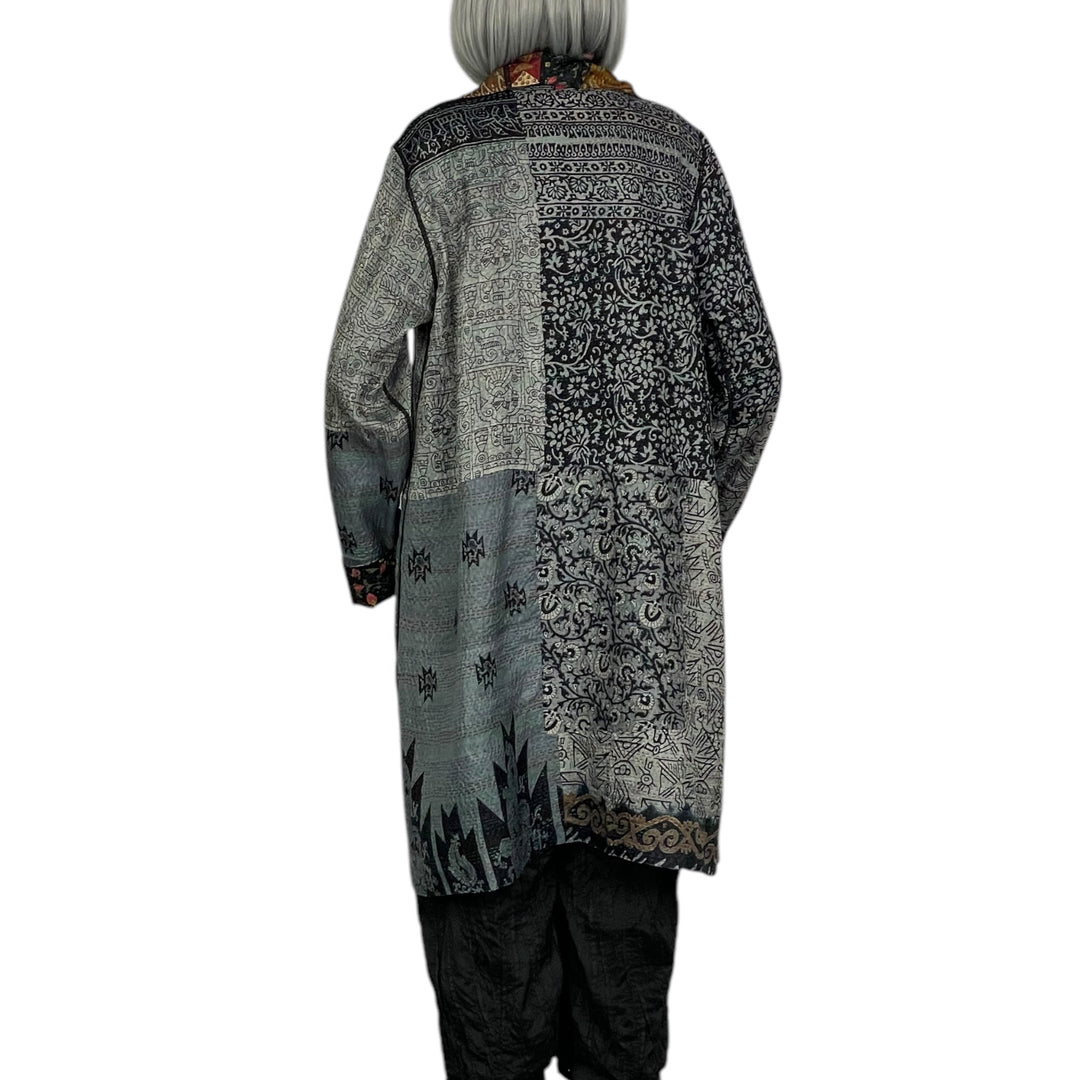 VINTAGE SILK KANTHA POCKET MEDIUM COAT