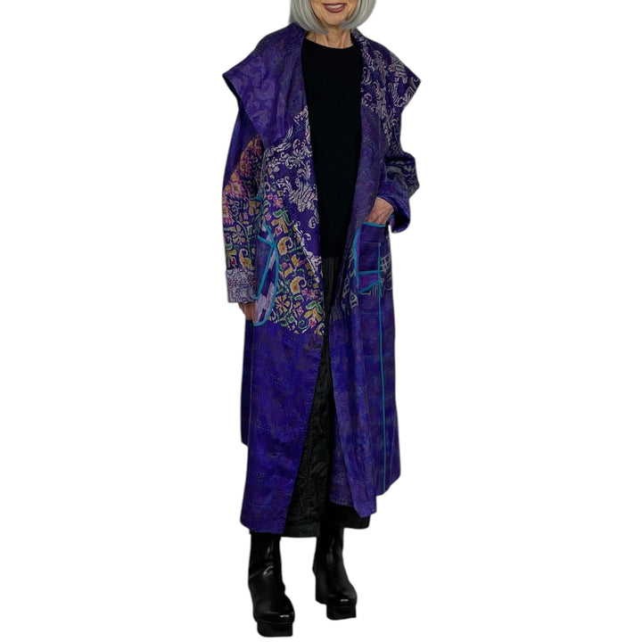 VINTAGE SILK KANTHA A-LINE LONG COAT