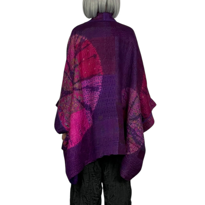 SHIBORI TIE-DYE DOUBLE COLLAR PONCHO