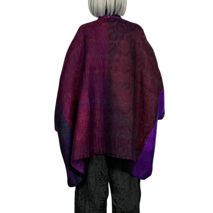 SHIBORI TIE-DYE DOUBLE COLLAR PONCHO