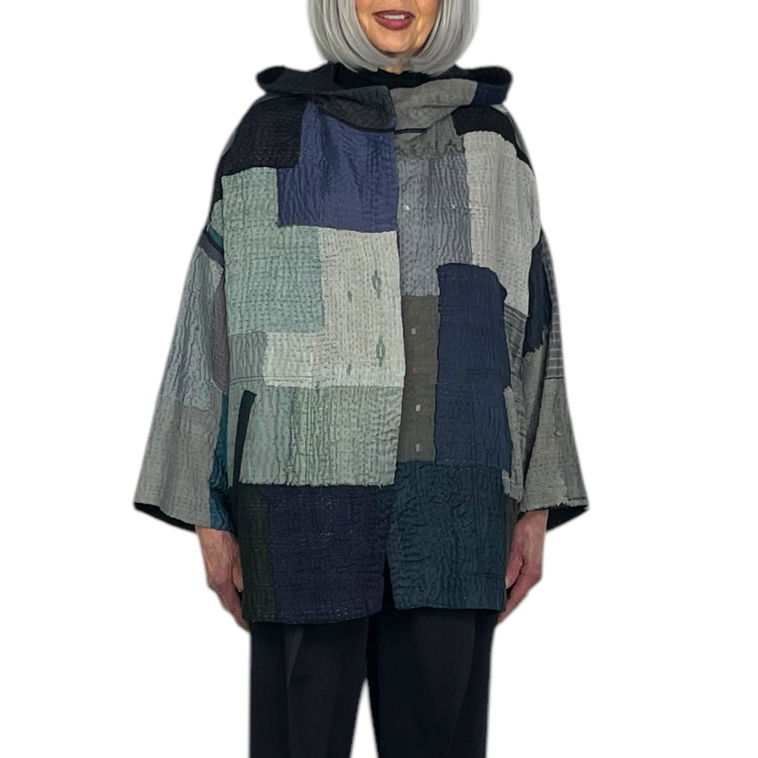 TWO TONE HOODIE PONCHO JACKET